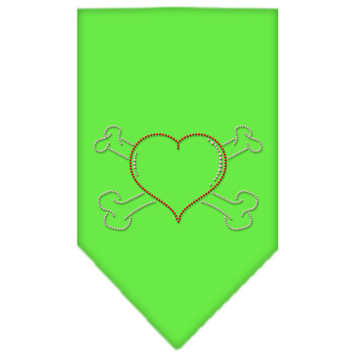 Heart Crossbone Rhinestone Bandana Lime Green Small